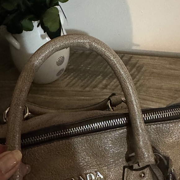 Authentic Prada Brown Cervo Lux Nudo Sparkle Leather Boston Bag. - Picture 16 of 16